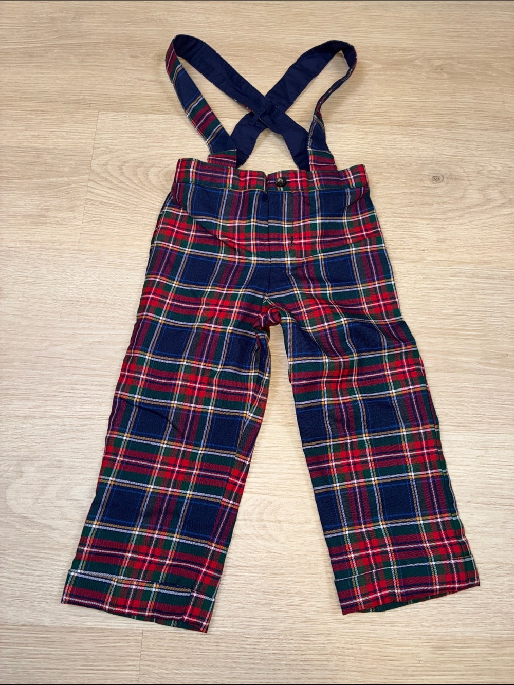 Janie and Jack Red & Navy Plaid Suspender Overalls